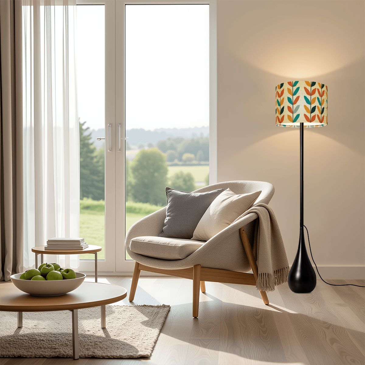 Scandi-Mod Leaf Teardrop Floor Lamp | Retro Botanical | Smart LED & Remote
