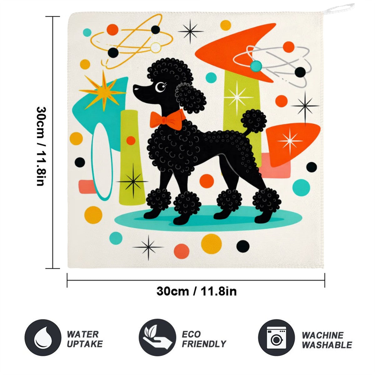 🐩 Atomic Poodle Hanging Hand Towel – Superfine Fiber with Lanyard