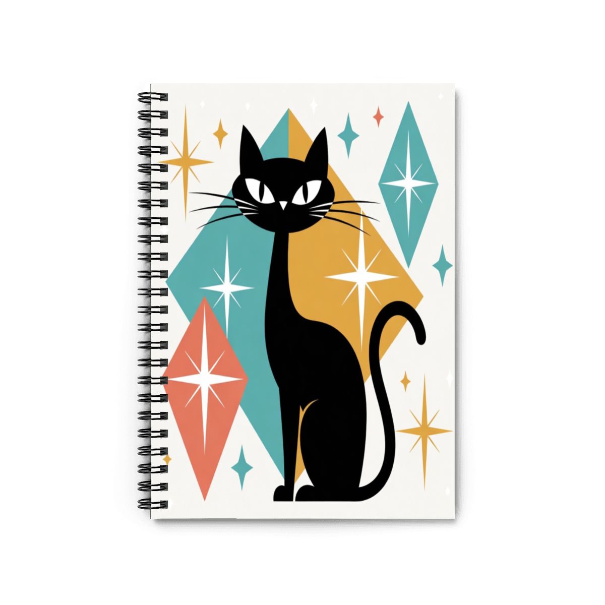 📓 Atomic Kitsch Spiral Notebook – Black Cat Geometry Edition
