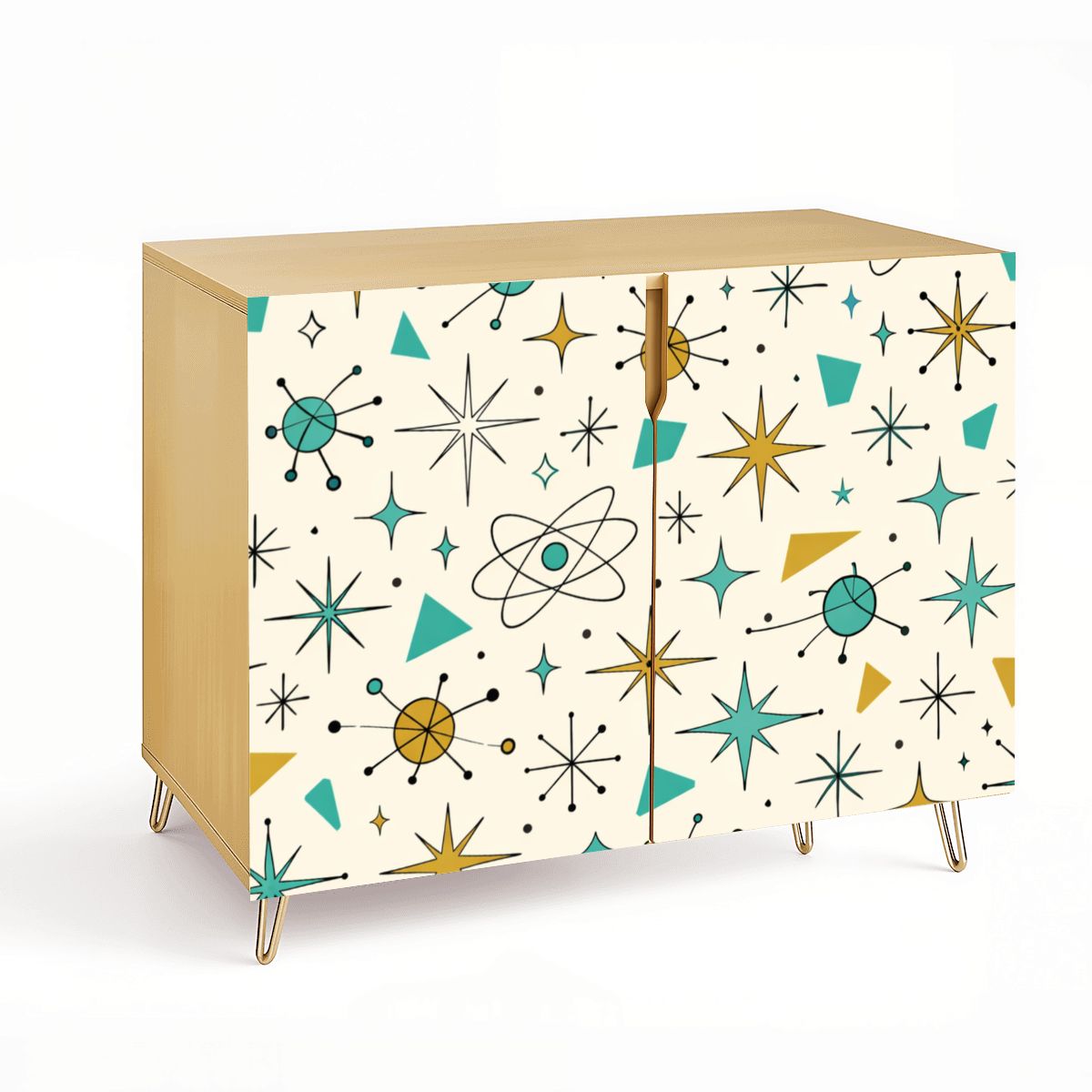 Atomic Starburst Mid-Century Modern Wooden Storage Cabinet - Kitsch &amp; Chic! 🚀