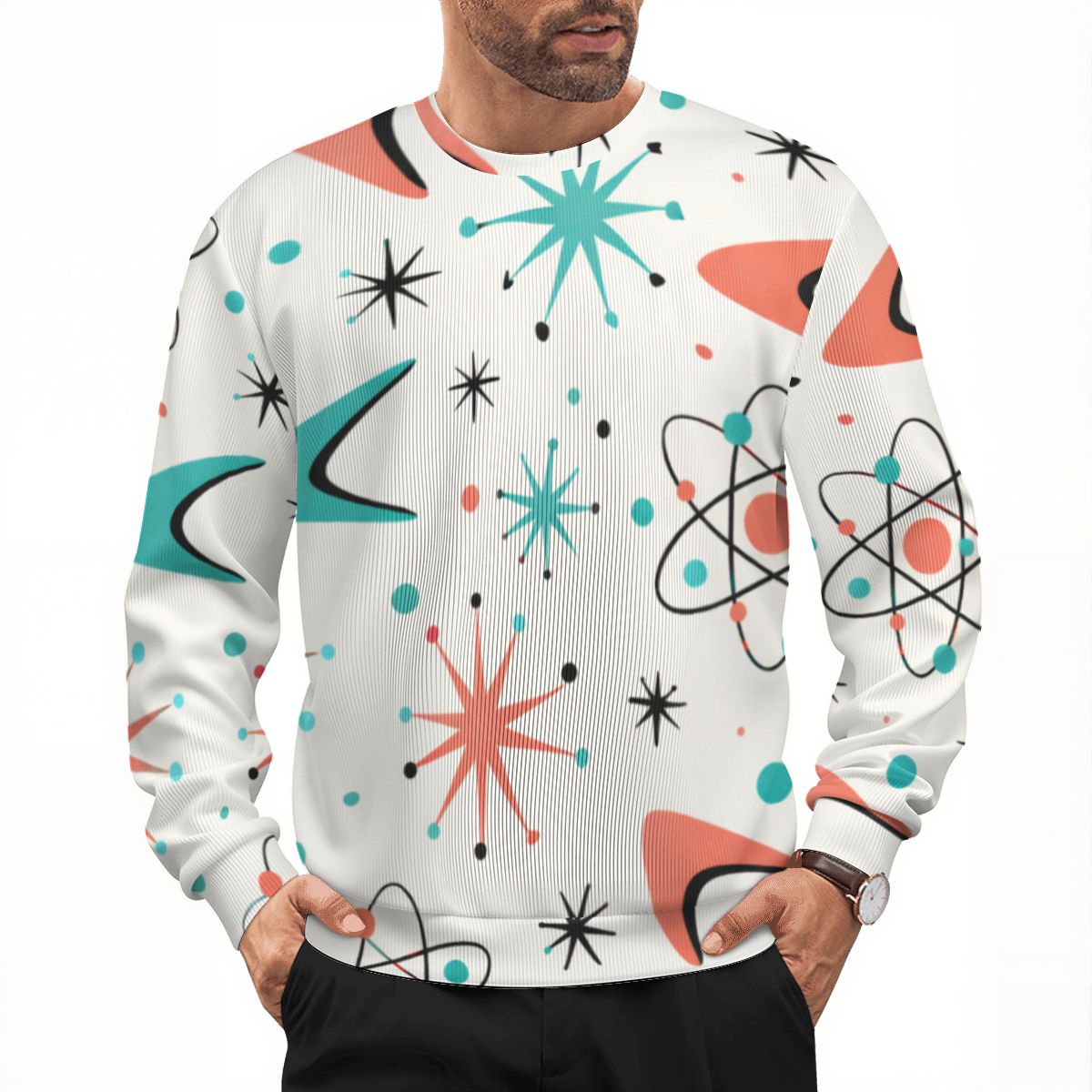 Retro Atomic Burst Oversized Pullover Sweater - Mid-Century Modern Vibes!