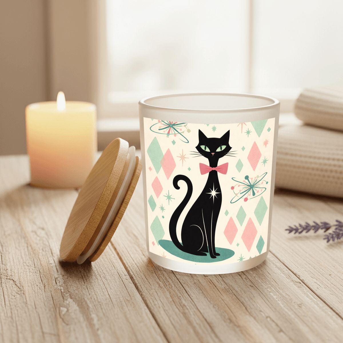 🕯️ Atomic Kitsch Frosted Glass Jar – Black Cat Edition