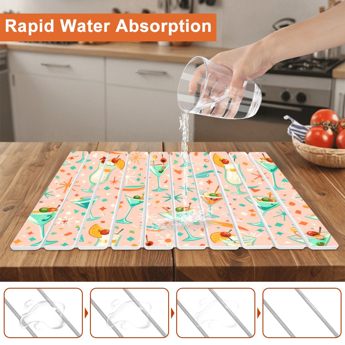 🍽️ Atomic Kitsch Diatomaceous Earth Drying Mat – Floral Absorption Edition