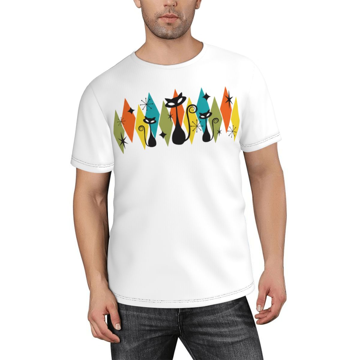 Mid-Century Modern Cat Parade Men's T-Shirt - Pounce on Style!