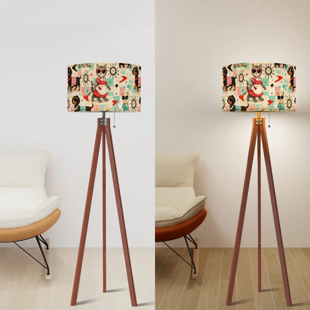 🎄 Atomic Kitsch Tripod Floor Lamp – Woodland Holiday Edition (Made in USA)