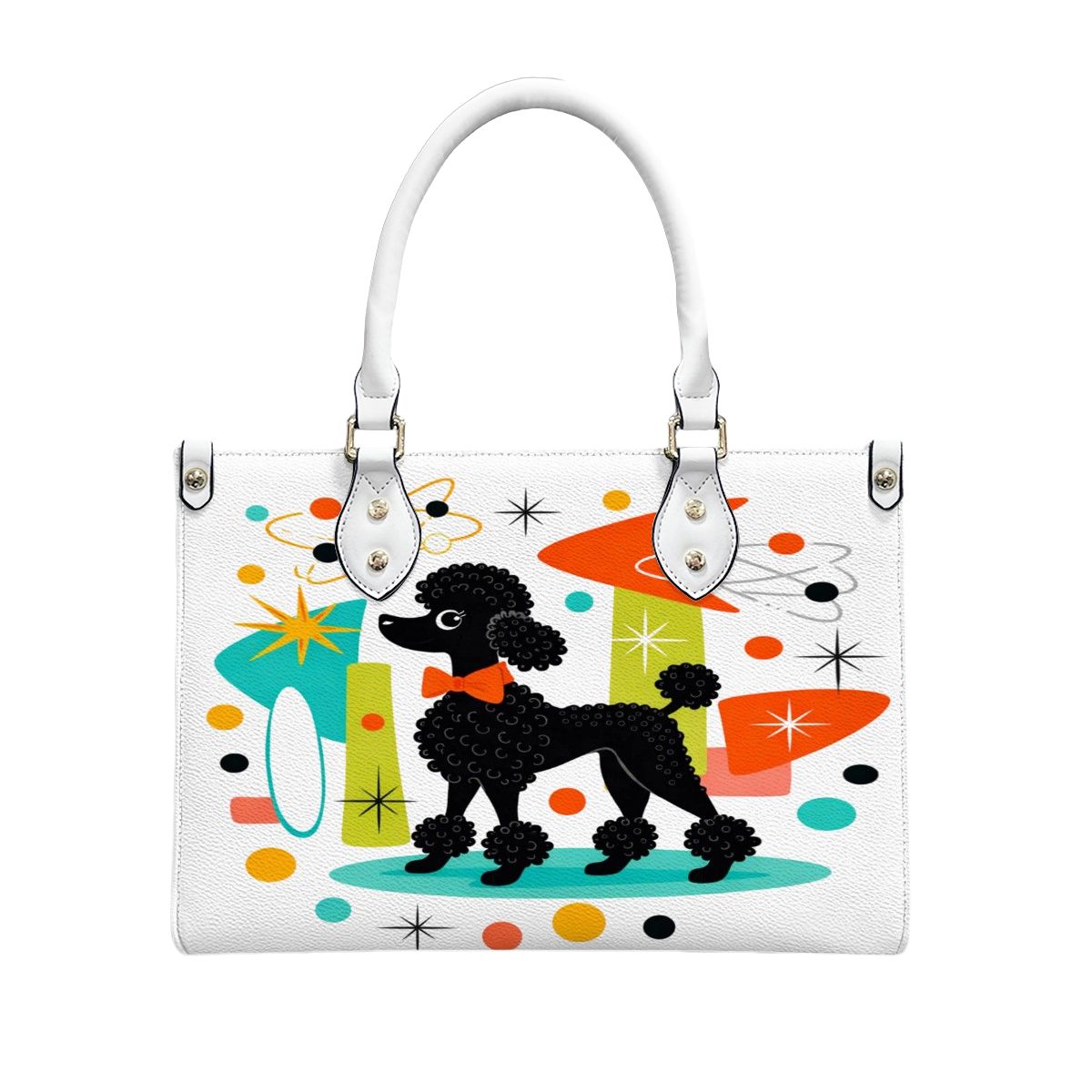 🐩 Atomic Poodle PU Tote Bag – Retro Statement Handbag