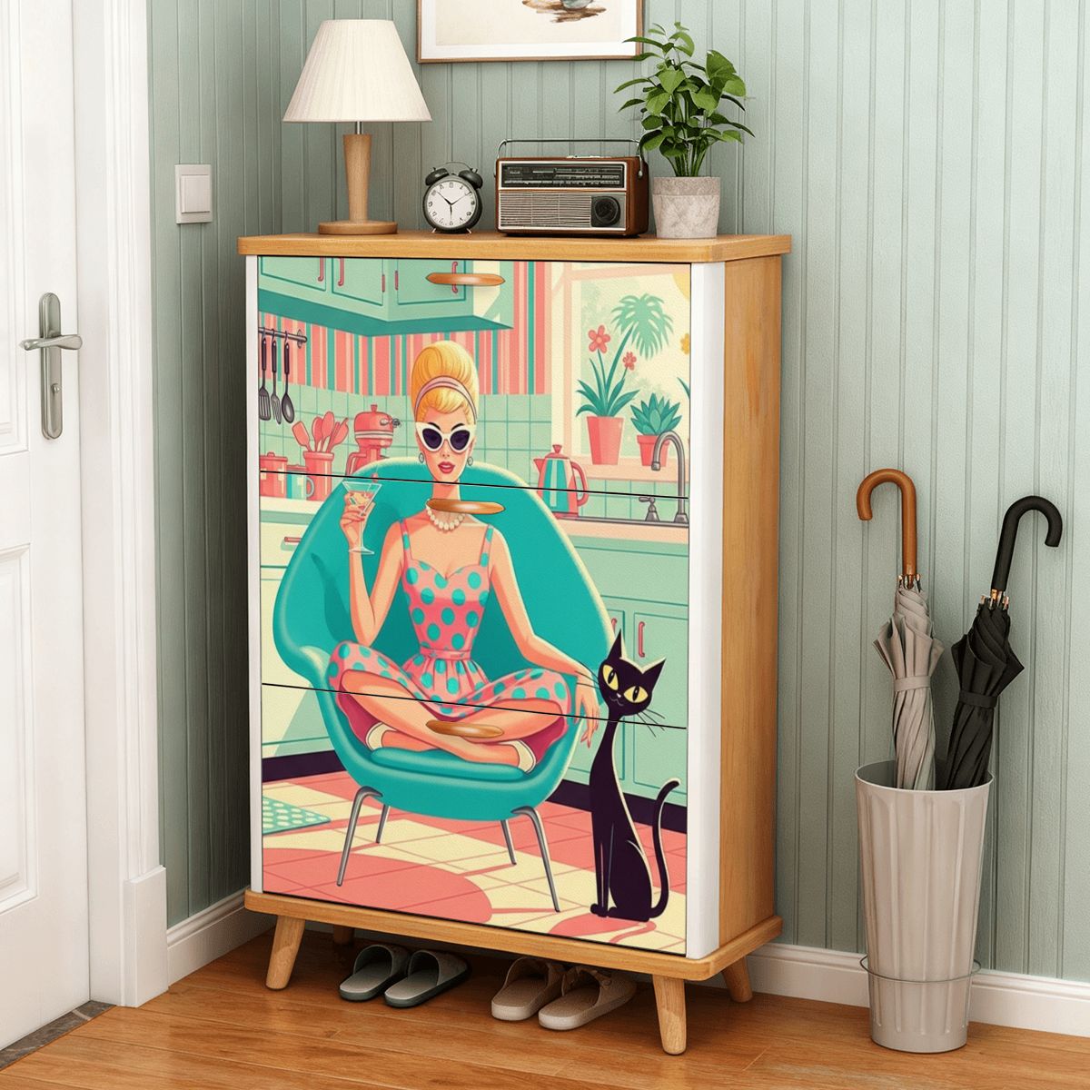 👠 Atomic Kitchen Diva Shoe Cabinet – MCM Flip-Door Storage