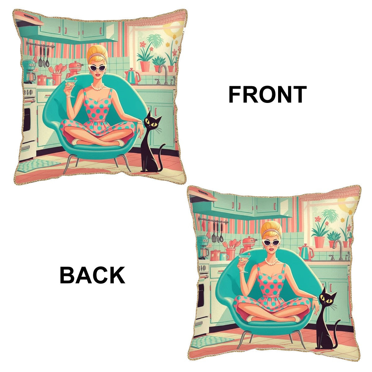 🛋️ Atomic Kitchen Diva Velvet Pillow Cover – Double-Sided MCM Glam