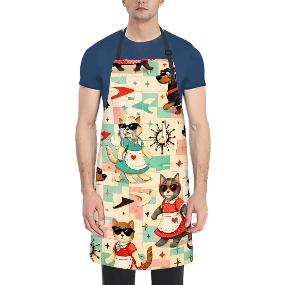🍳 Atomic Kitsch Waterproof Apron – Nautical Cat Parade Edition