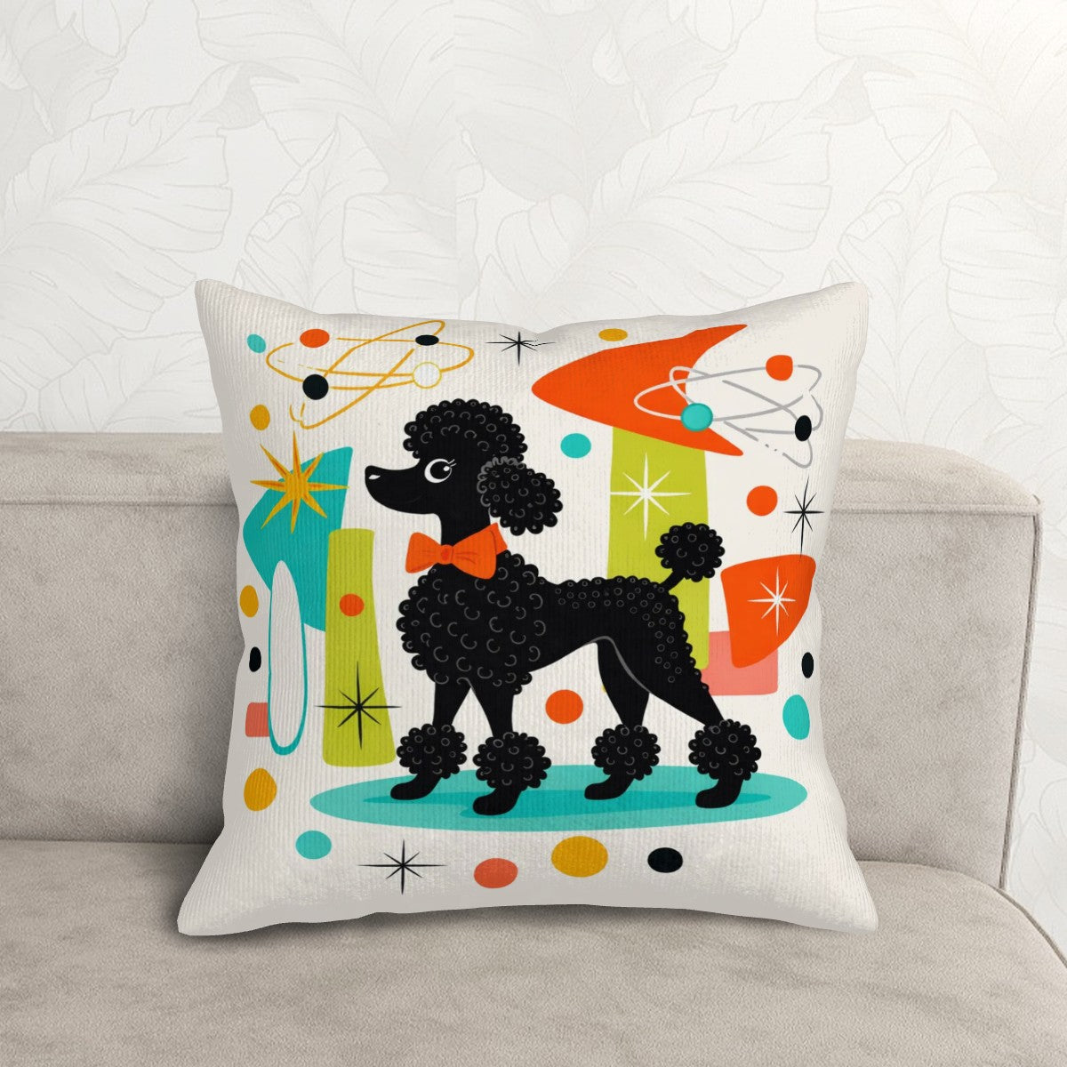 🐩 Atomic Poodle Corduroy Throw Pillow with Core – Double-Sided Design