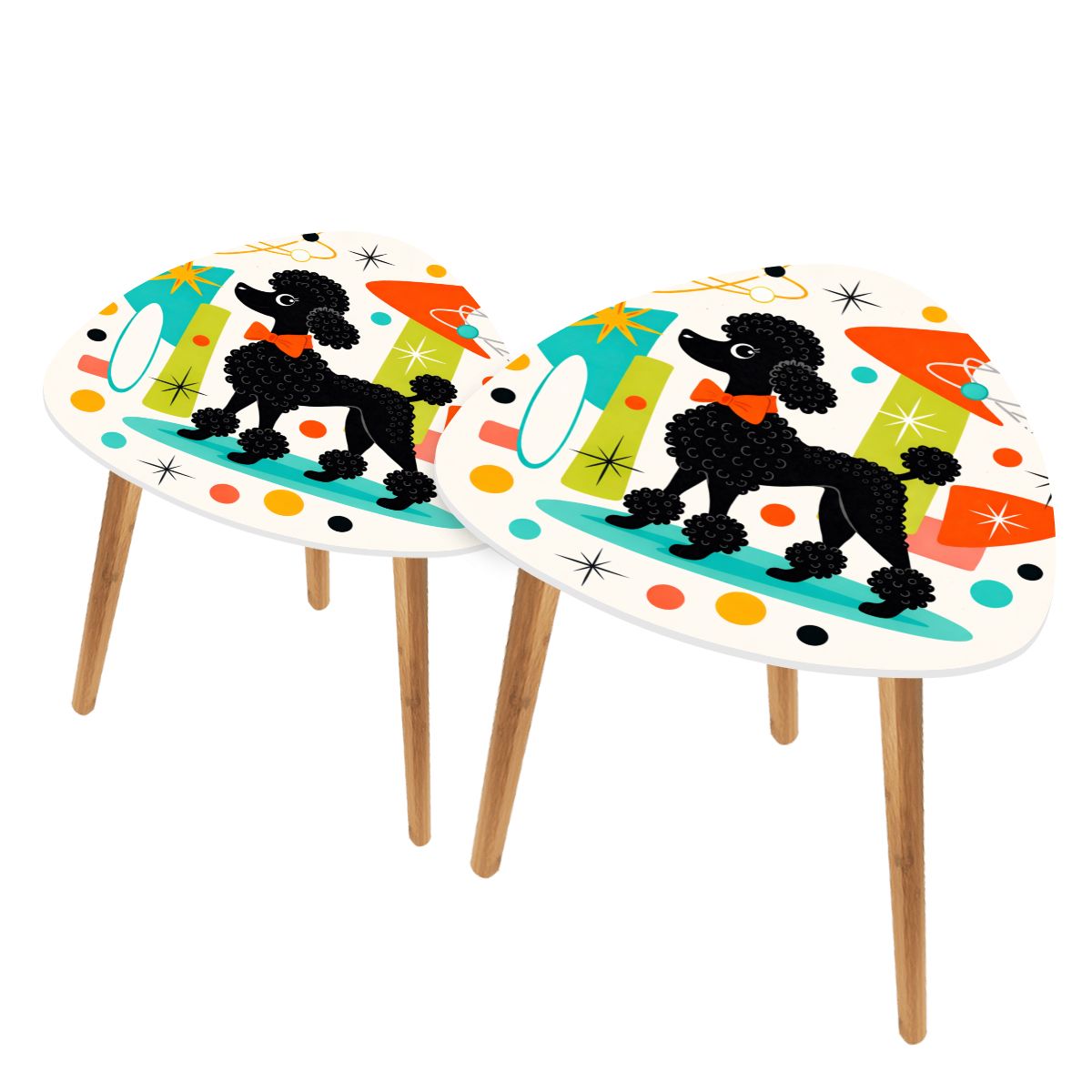 🐩 Atomic Poodle Nesting Side Tables – Set of 2
