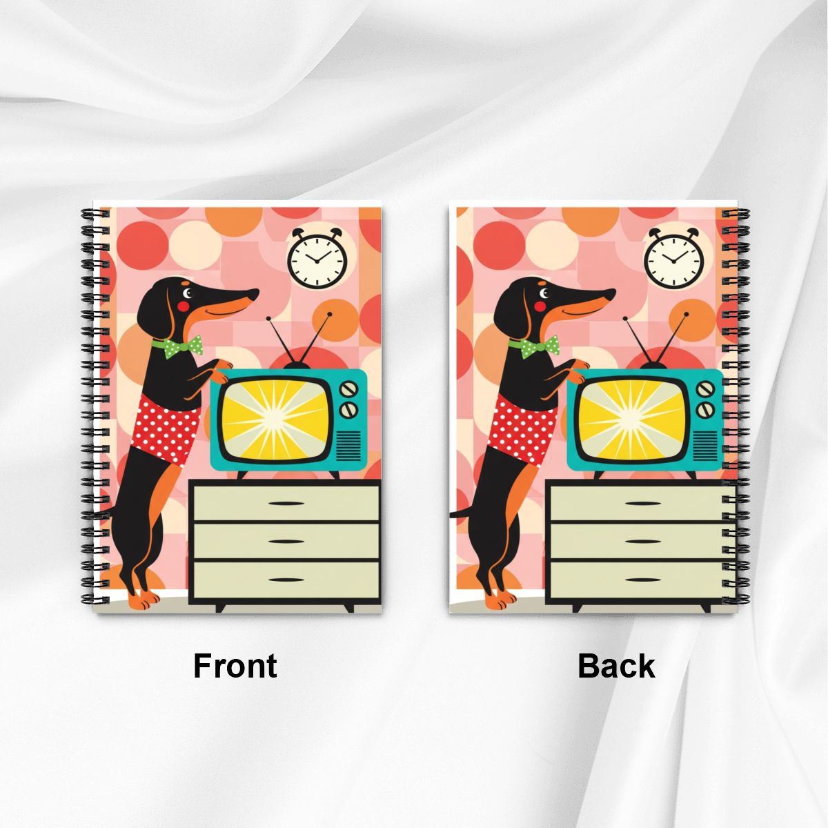 📓 Atomic Kitsch Spiral Notebook – Dachshund TV Diva Edition