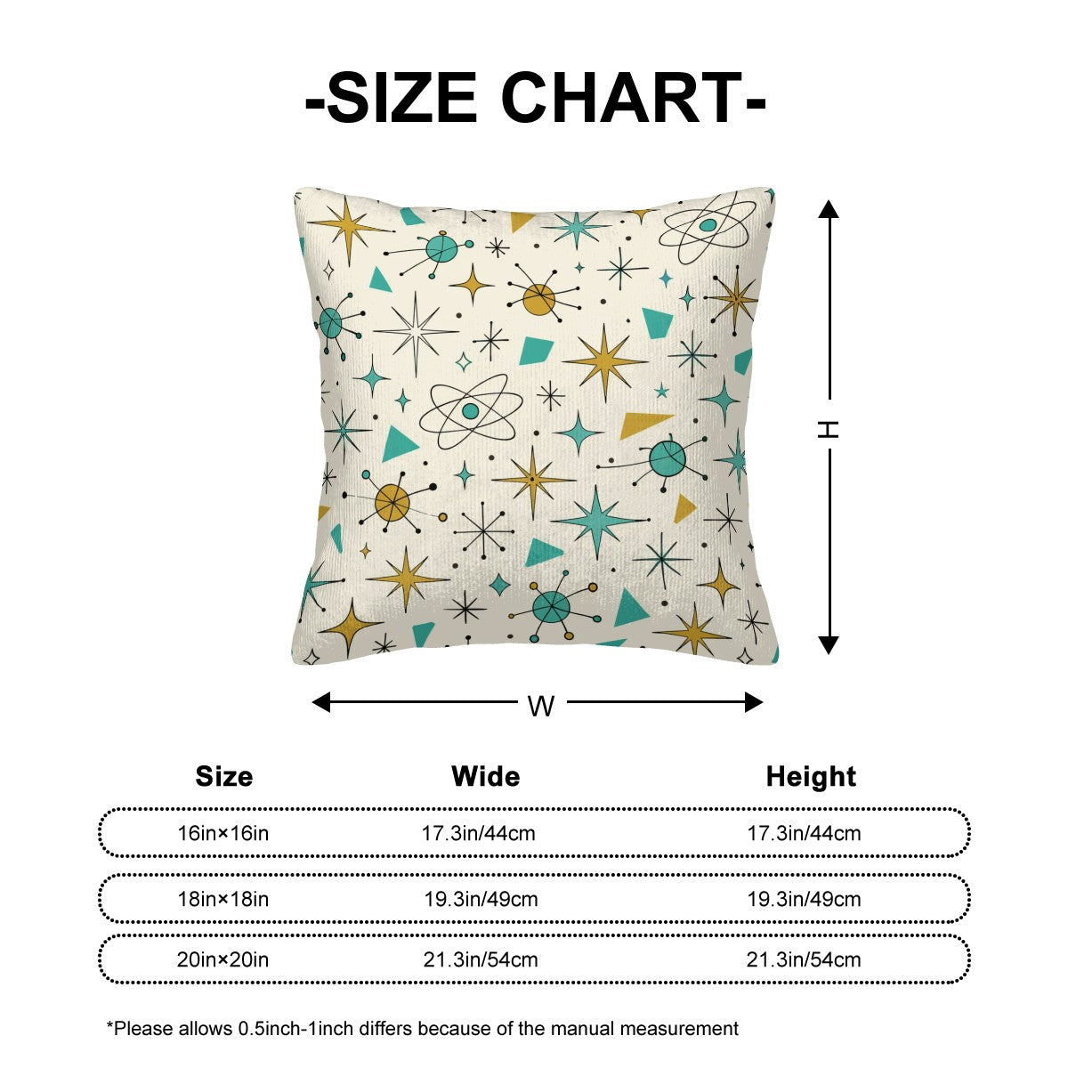 Atomic Stardust Corduroy Throw Pillow - Double-Sided Retro Pop!