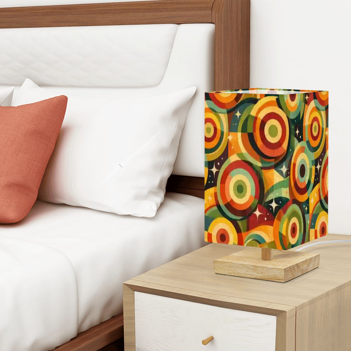 Retro Rings & Starbursts Square Table Lamp - Groove is in the Light!