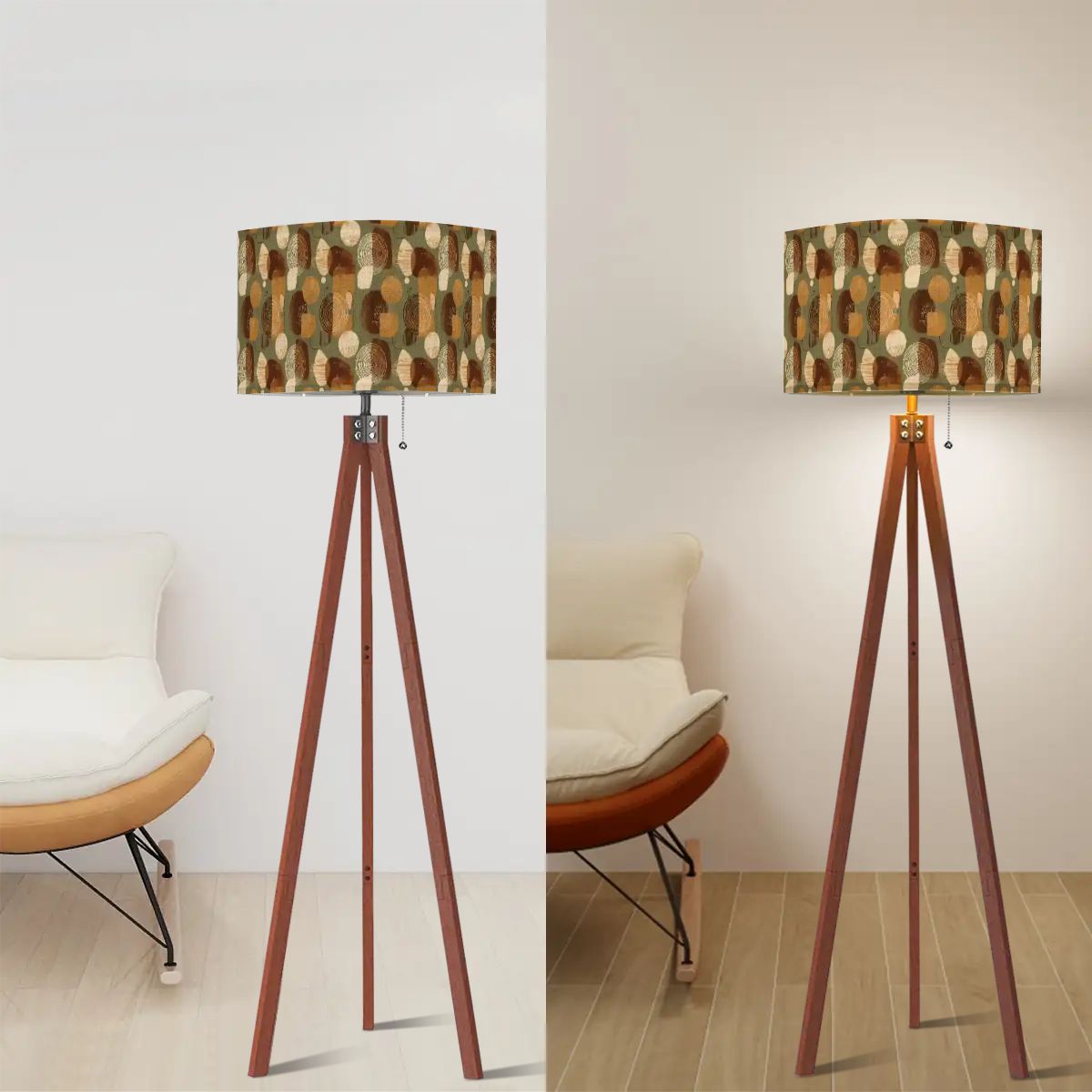 Retro Earth Tones Organic Pebble Tripod Lamp | Made in USA | Smart LED & Remote
