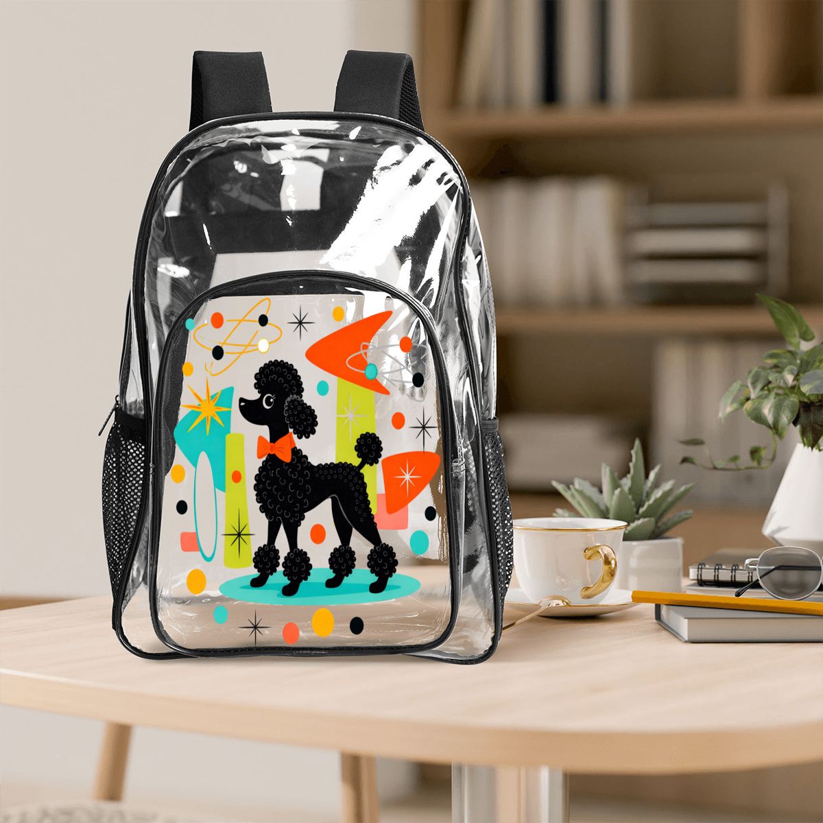 🐩 Atomic Poodle Clear Backpack Set of 3 – Backpack, Lunch Bag & Pencil Case
