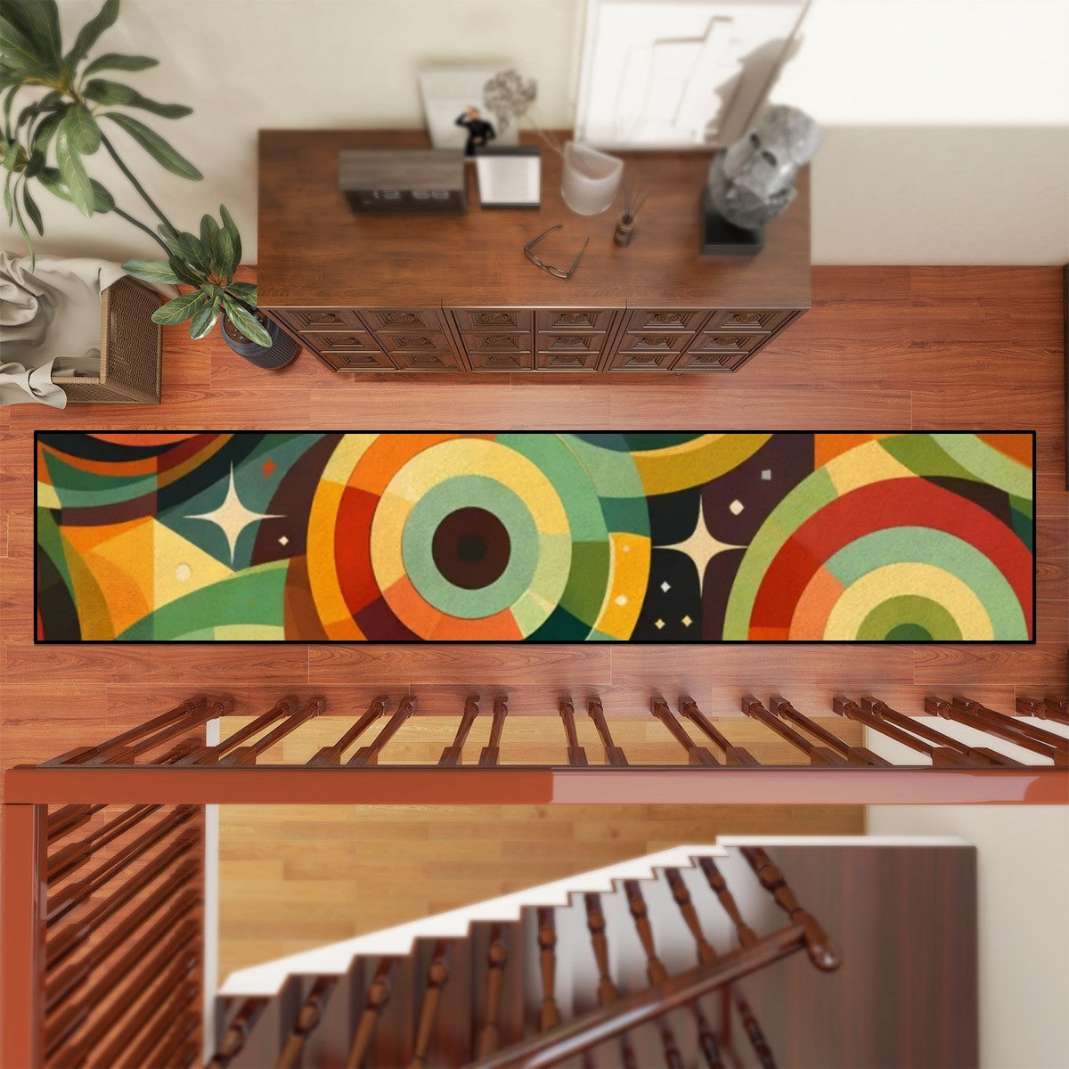 Retro Rings & Starbursts Runner Rug - Groove Your Hallways!