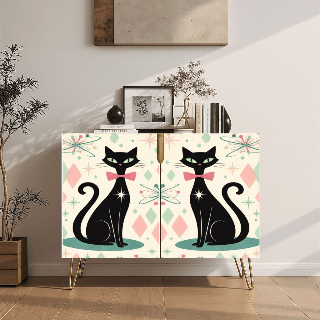 🐾 Atomic Cat Wooden Storage Cabinet – MCM Starburst Edition (Made in USA)