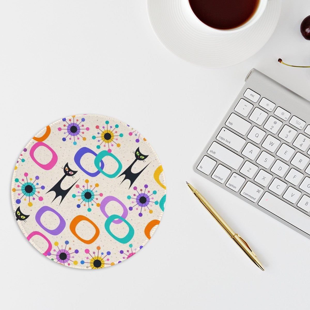 Atomic Cat & Circles Round Mouse Pad - Paws-itively Retro!