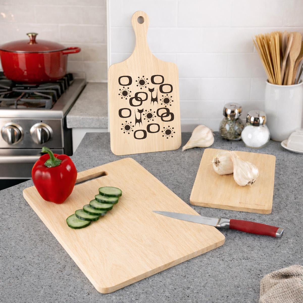 Retro Mod Geometric Maple Cutting Board - Chop in Style!