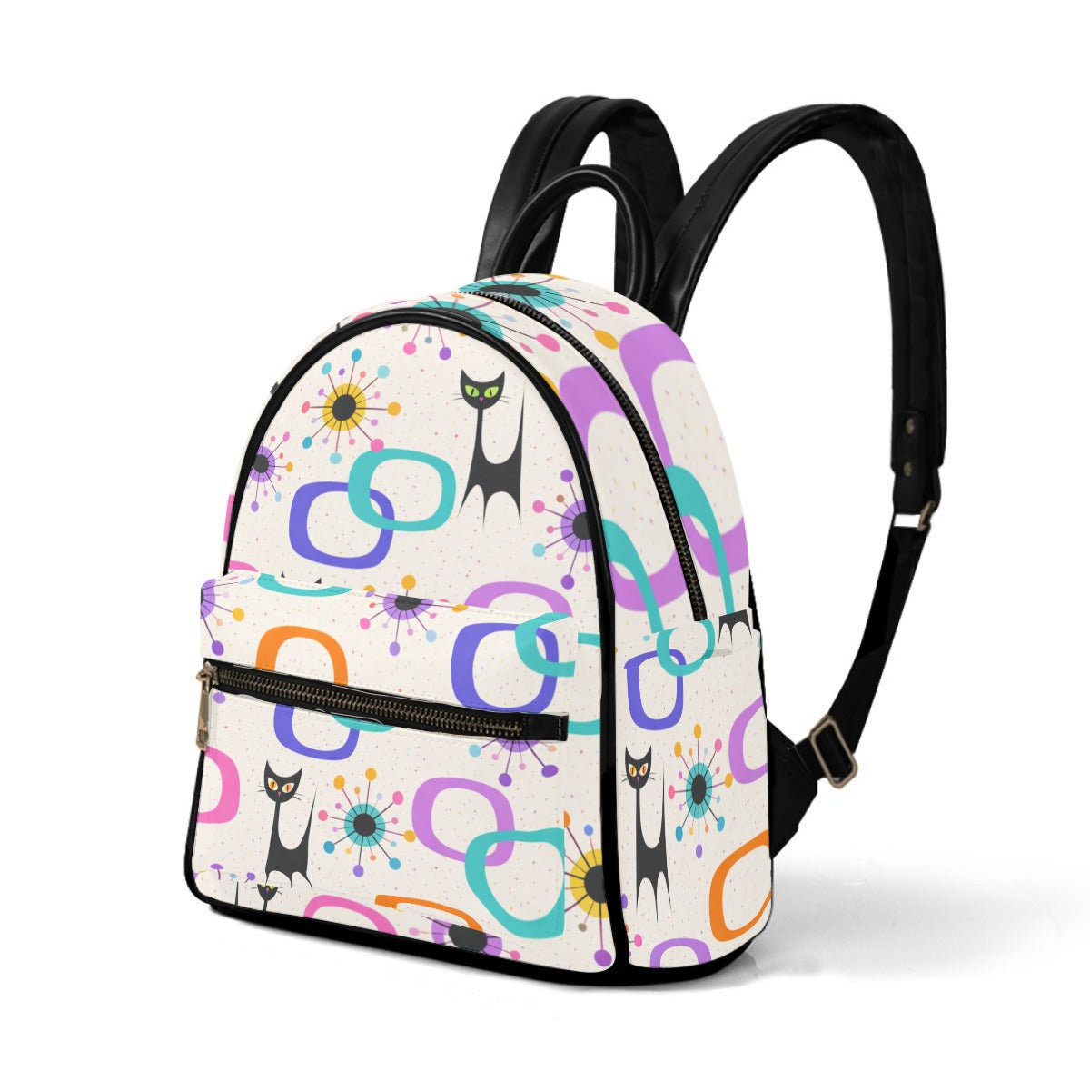 Atomic Cat & Circles Mini Backpack - Purr-fectly Portable Kitsch!