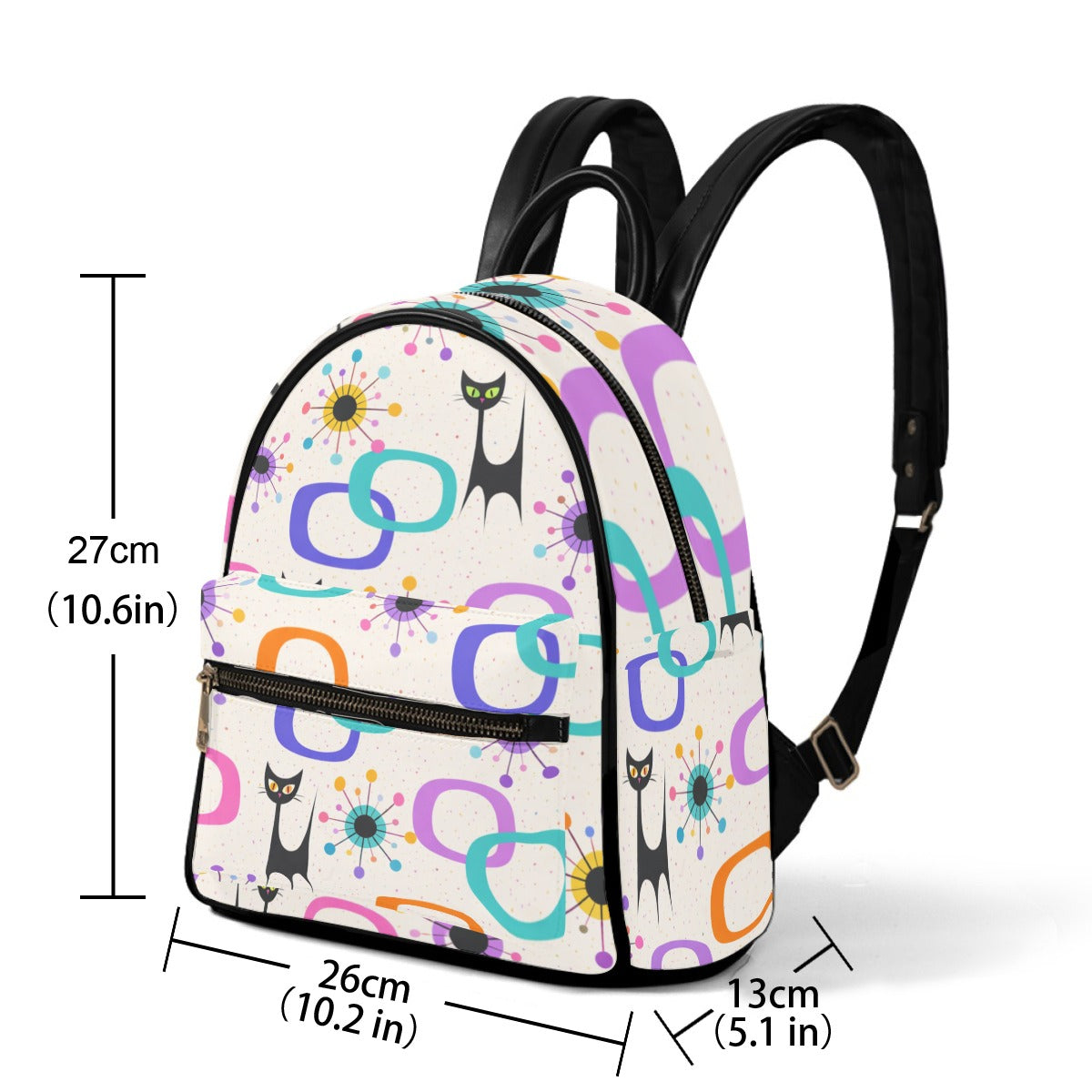 Atomic Cat & Circles Mini Backpack - Purr-fectly Portable Kitsch!