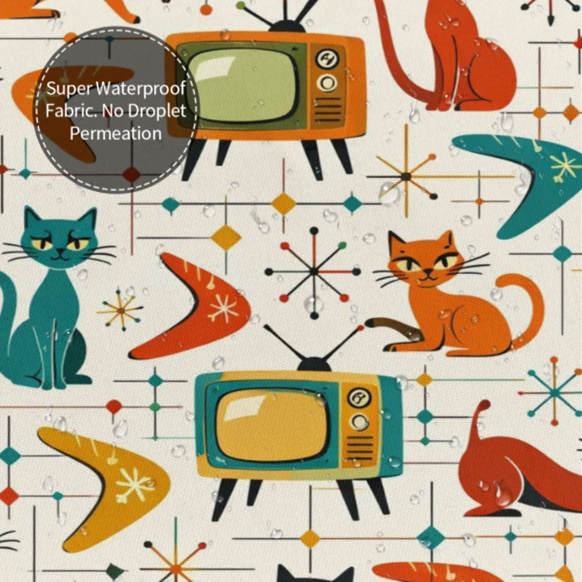 📺 Atomic Cat TV Shower Curtain – MCM Bathroom Statement