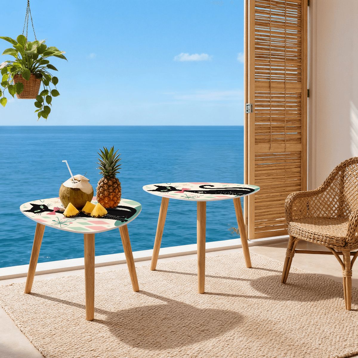 🐾 Atomic Cat Triangle Side Table – MCM Accent Piece (Made in USA)