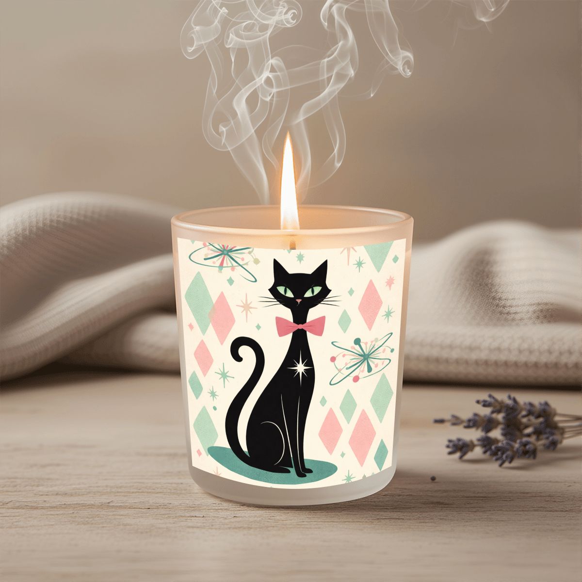 🕯️ Atomic Kitsch Frosted Glass Jar – Black Cat Edition
