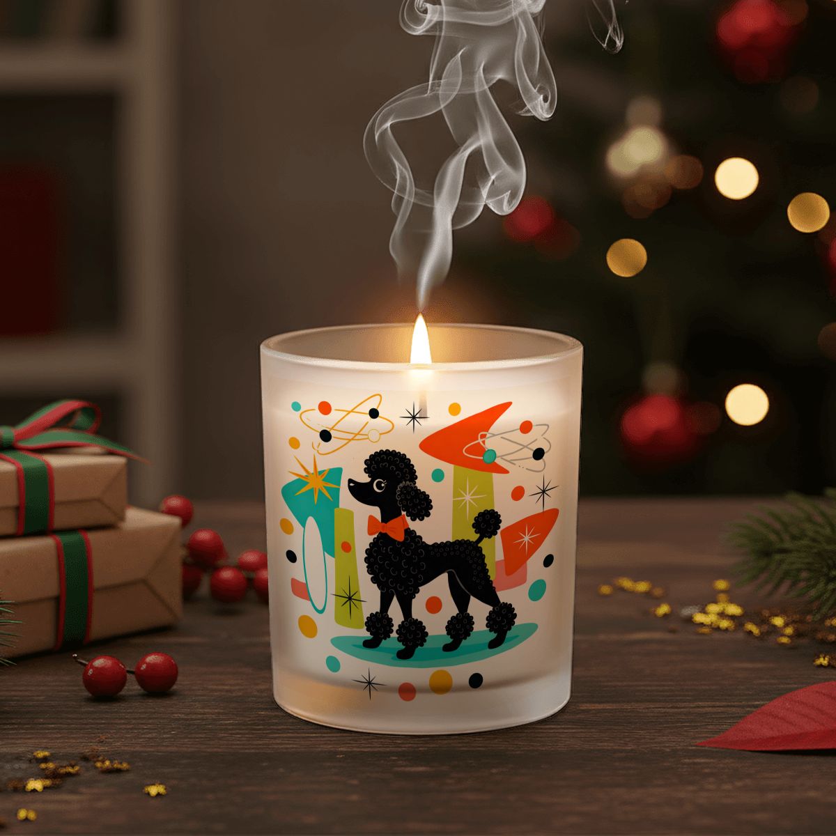 🐩 Atomic Poodle Frosted Glass Jar with Lid – 3.3"