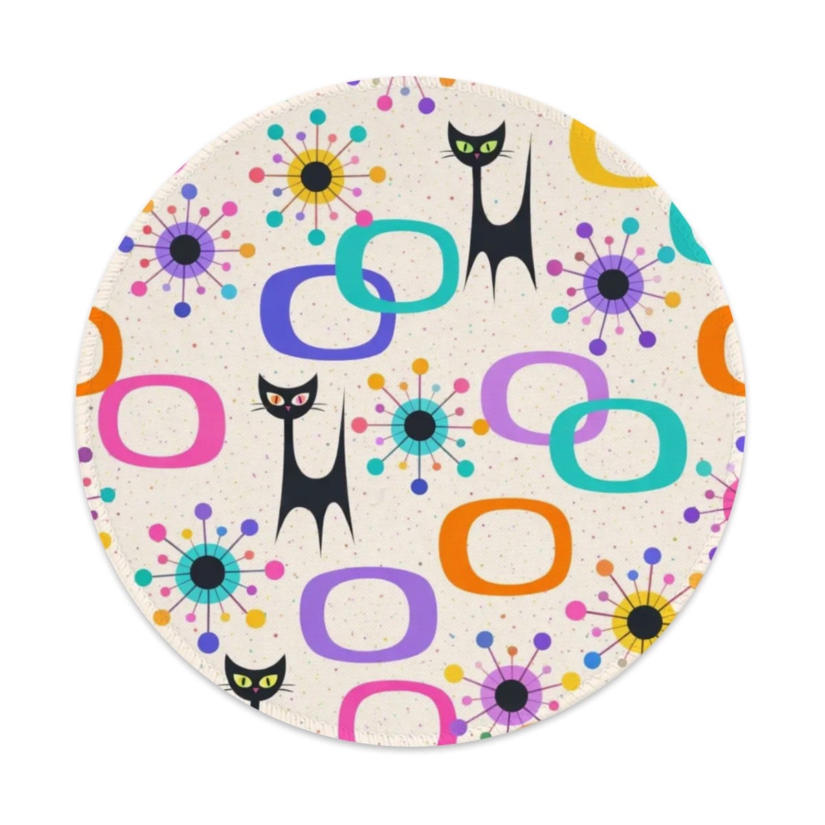 Atomic Cat & Circles Round Mouse Pad - Paws-itively Retro!