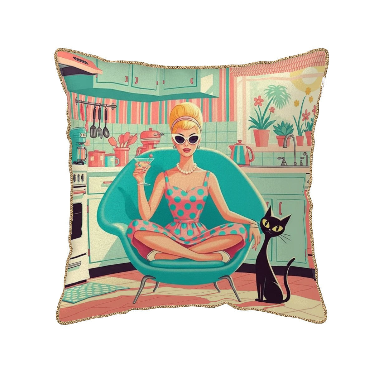 🛋️ Atomic Kitchen Diva Velvet Pillow Cover – Double-Sided MCM Glam