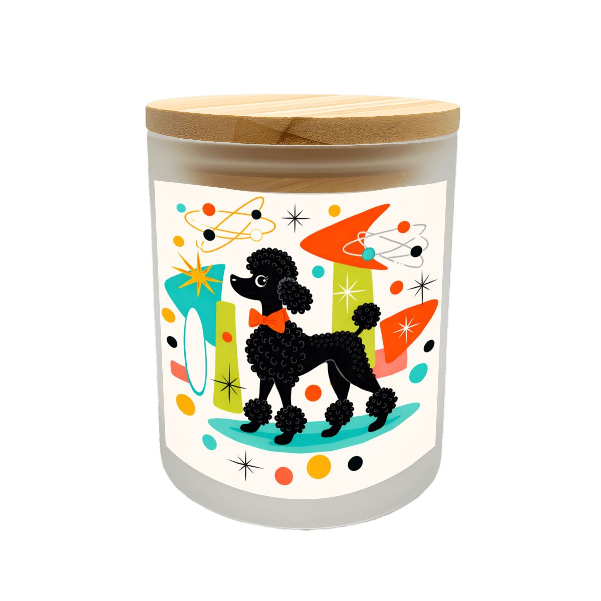 🐩 Atomic Poodle Frosted Glass Jar with Lid – 3.3"