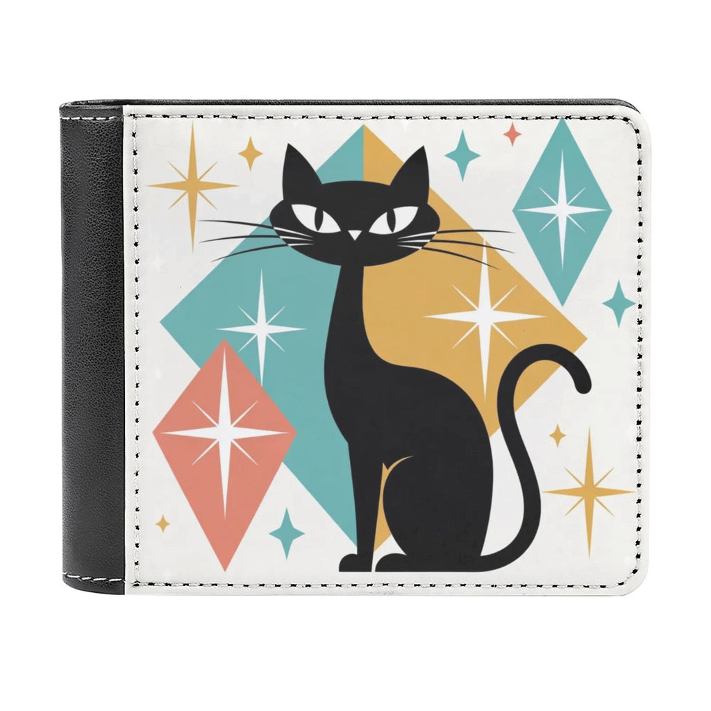 🐈 Atomic Kitsch Leather Wallet – Black Cat & Starburst Edition