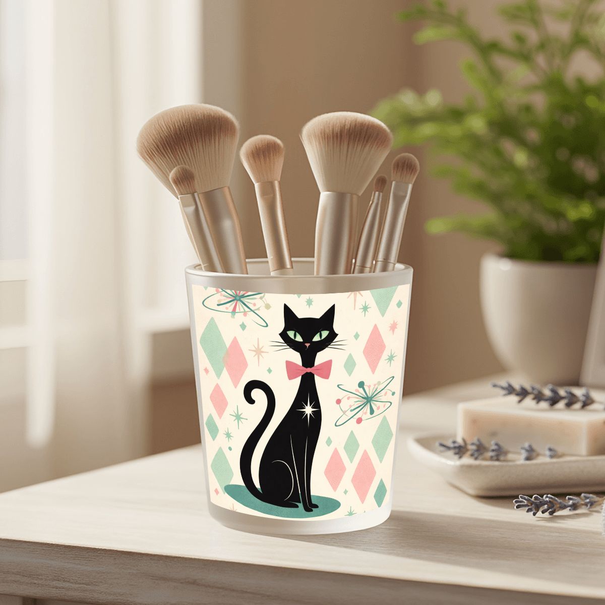 🕯️ Atomic Kitsch Frosted Glass Jar – Black Cat Edition