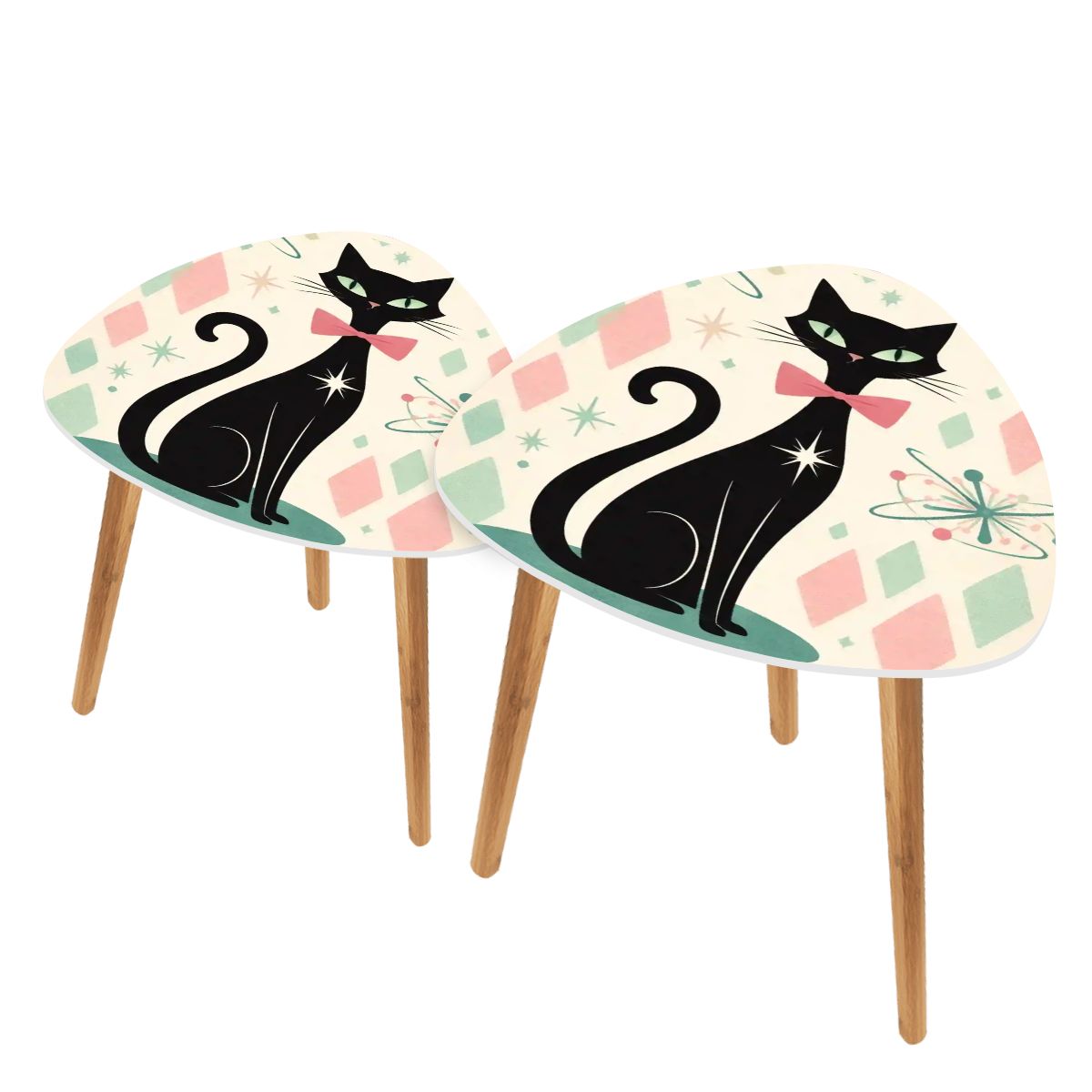 🐾 Atomic Cat Triangle Side Table – MCM Accent Piece (Made in USA)