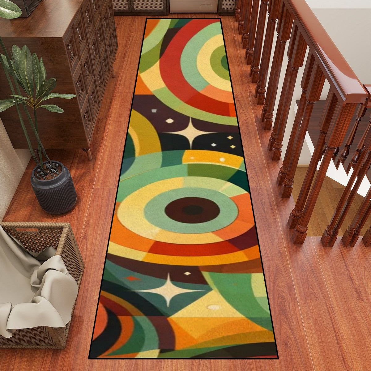 Retro Rings & Starbursts Runner Rug - Groove Your Hallways!