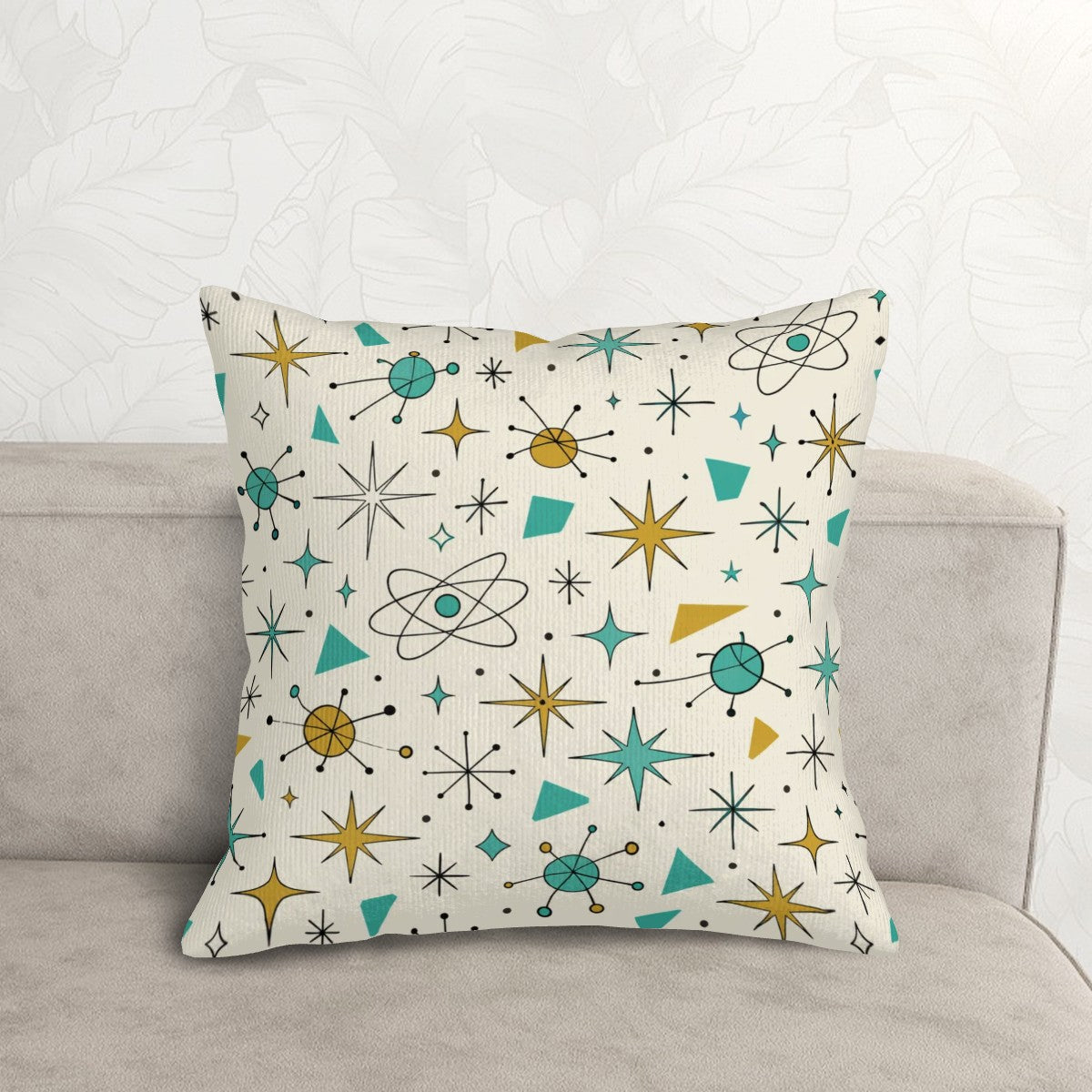 Atomic Stardust Corduroy Throw Pillow - Double-Sided Retro Pop!