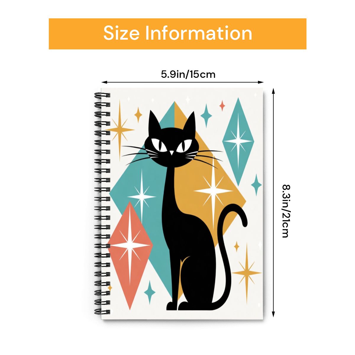 📓 Atomic Kitsch Spiral Notebook – Black Cat Geometry Edition