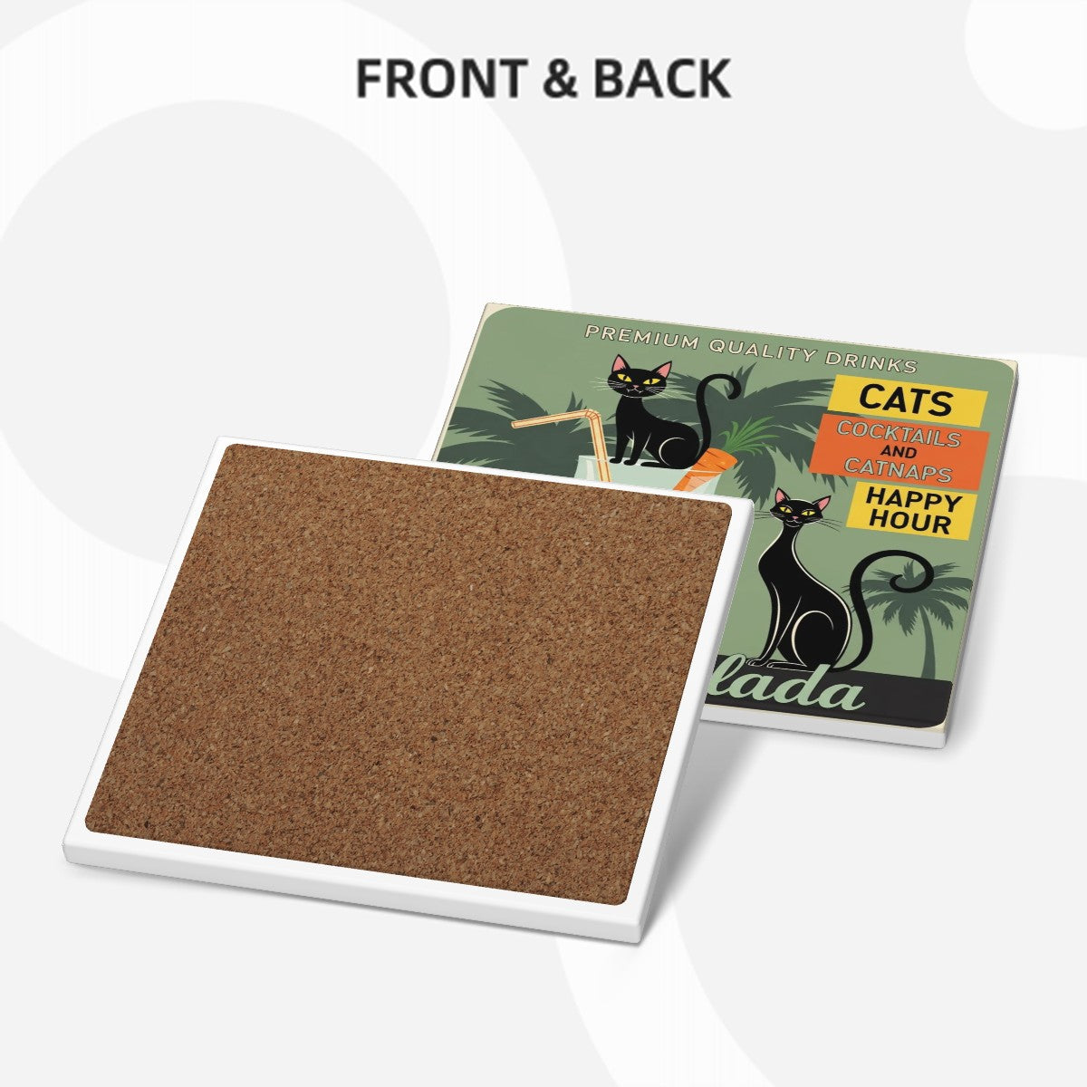 🍹 Cats & Cocktails Ceramic Coaster Set – 6-Piece MCM Happy Hour Edition