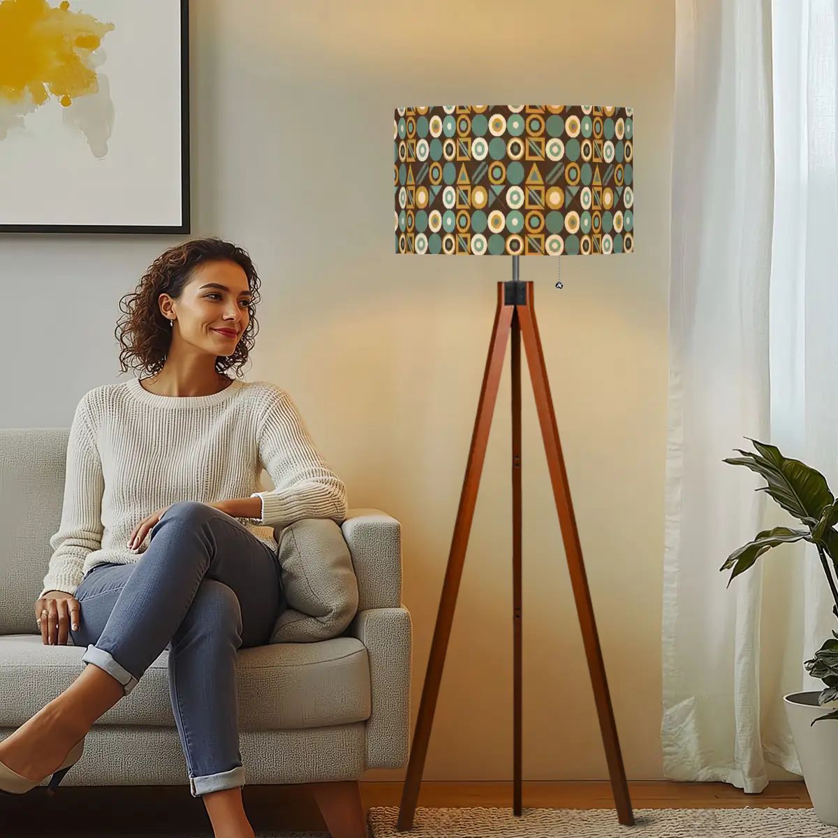 Mid-Century Bauhaus Geo Tripod Floor Lamp | Made in USA | Smart LED & Remote