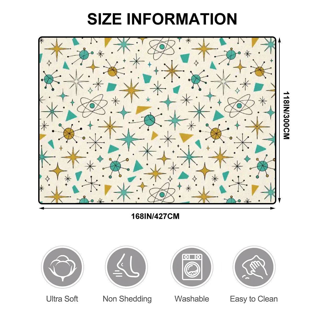 Atomic Kitsch Large Area Rug | Mid-Century Modern Atomic Starburst Floor Carpet (7'x5')