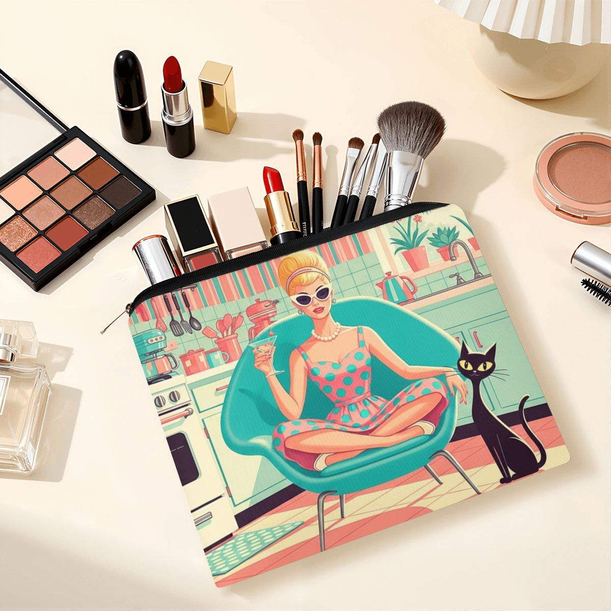 🍹 Atomic Poolside Diva Travel Makeup Pouch – MCM Glam On-the-Go