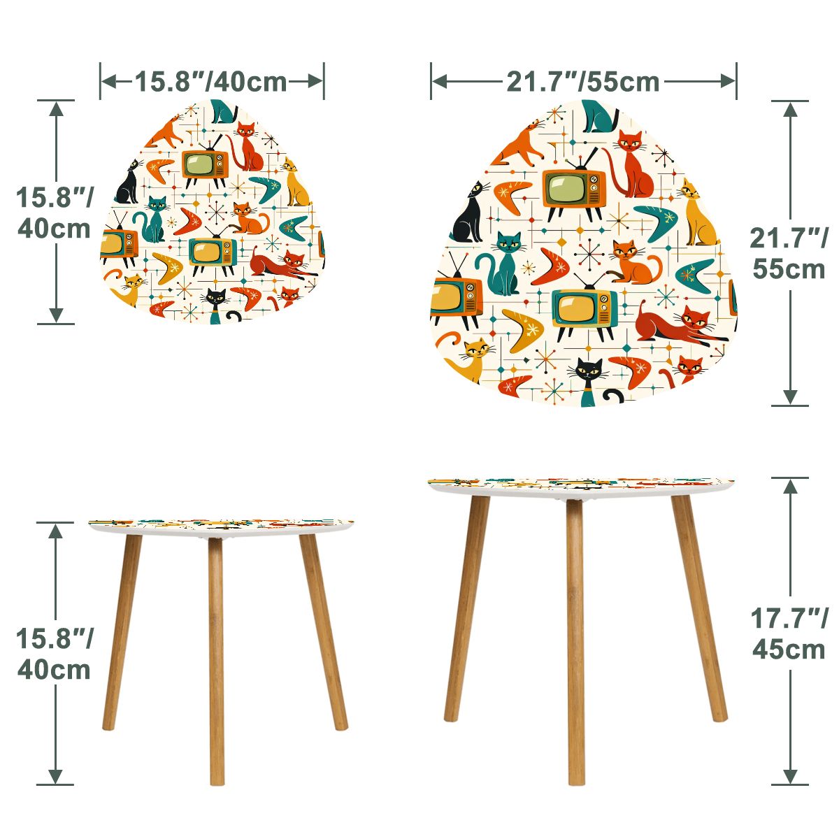 🦊 Atomic Forest Triangle Coffee Table Set – MCM Nesting Duo (Made in USA)