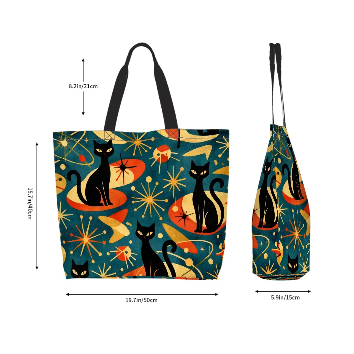 👜 Atomic Cat & Sunburst Shoulder Tote – Large Capacity MCM Kitsch