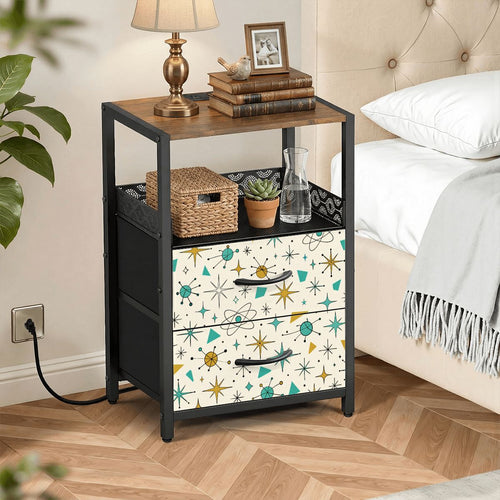2-Drawer Bedside Table with Built-In Power Strip