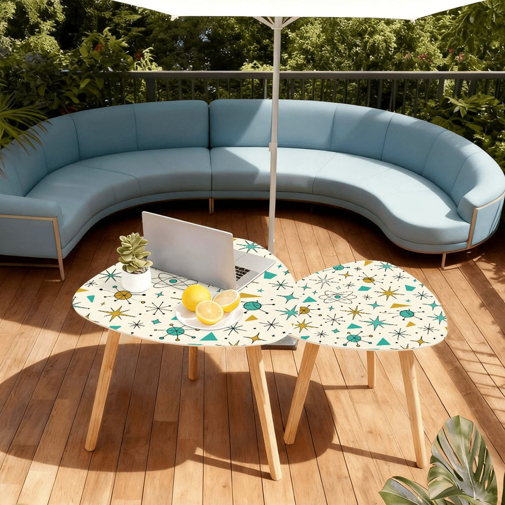 Atomic Kitsch Mid-Century Modern Triangle Nesting Coffee Table Set (2-Piece) | Atomic Starburst Side Tables (Made in USA)