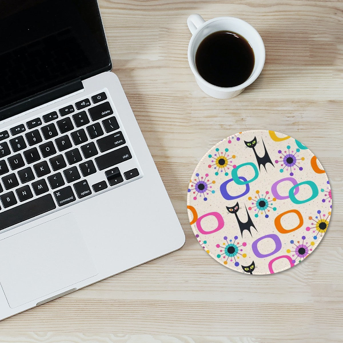 Atomic Cat & Circles Round Mouse Pad - Paws-itively Retro!