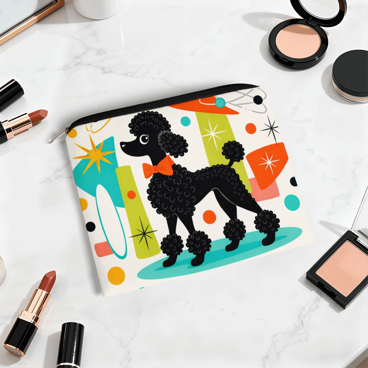 🐩 Atomic Poodle Travel Makeup Pouch – All-Over UV Print