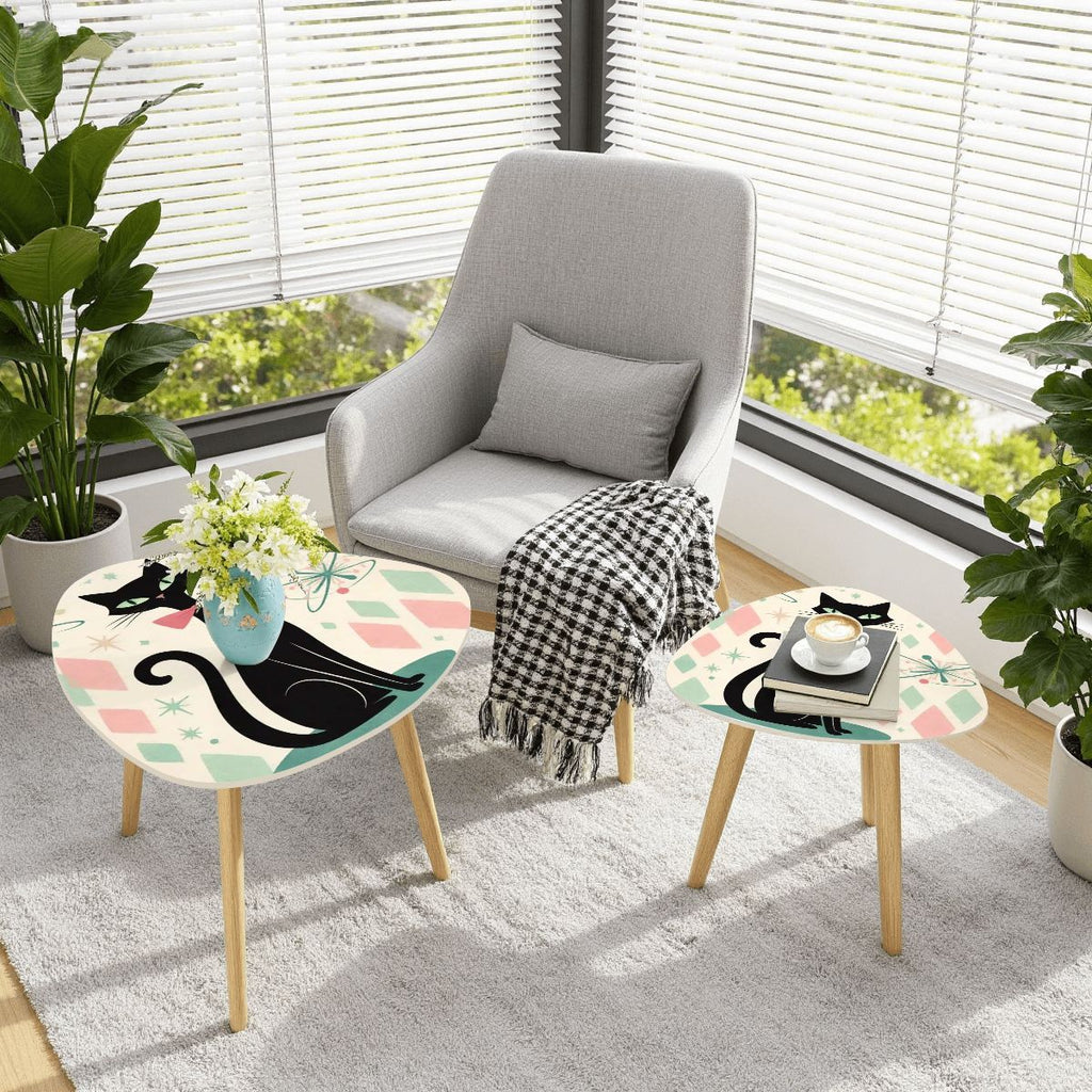 🐾 Atomic Cat Triangle Side Table – MCM Accent Piece (Made in USA)